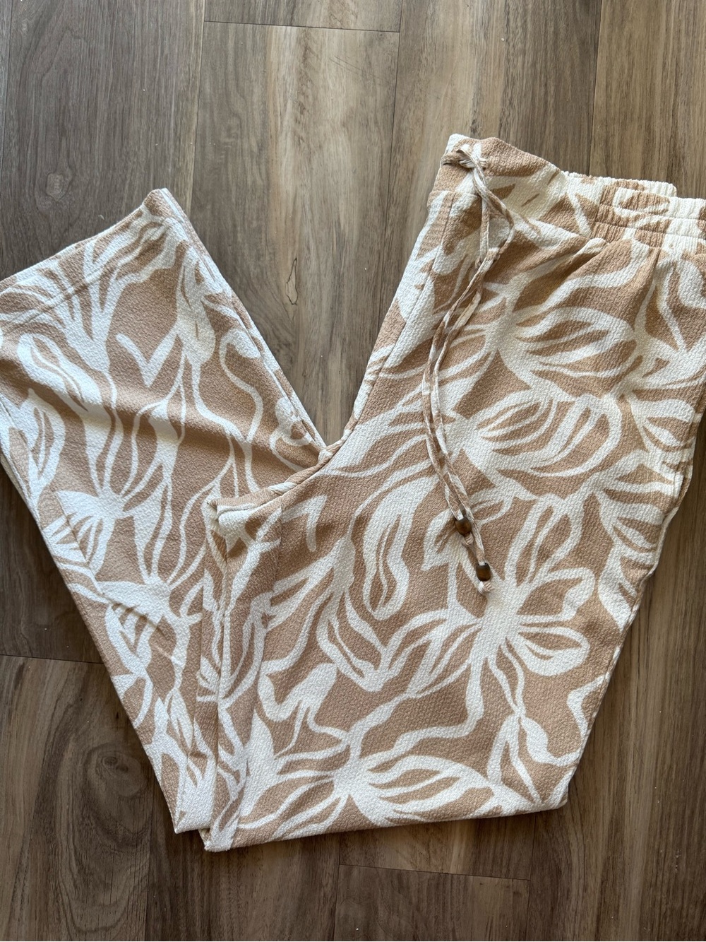Soho Tan & Cream Floral Drawstring Track Pants